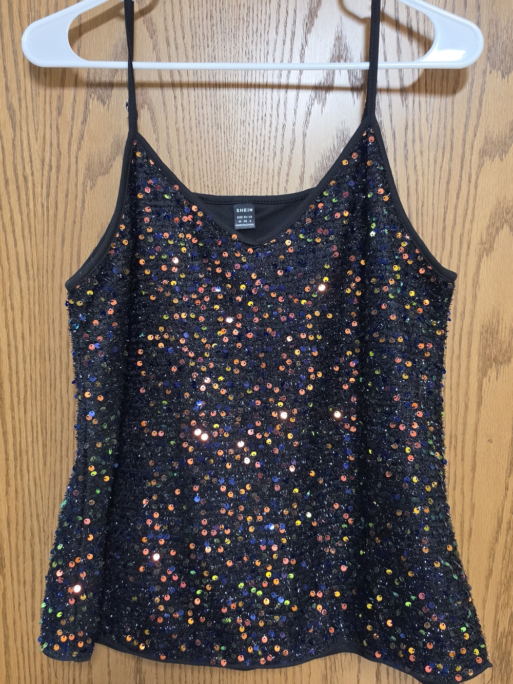 Black Multicolor Sequin Spaghetti Strap Tank